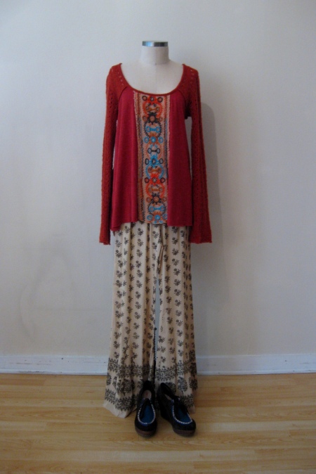 Free People Embroidered-Front Tunic with  FP Ivory Patterned Pants 